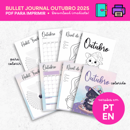 Bullet Journal Magic Outubro  2025 – Planner Outono para Imprimir (PDF) | Versões Colorida e P&B | Português e Inglês (Cópia)