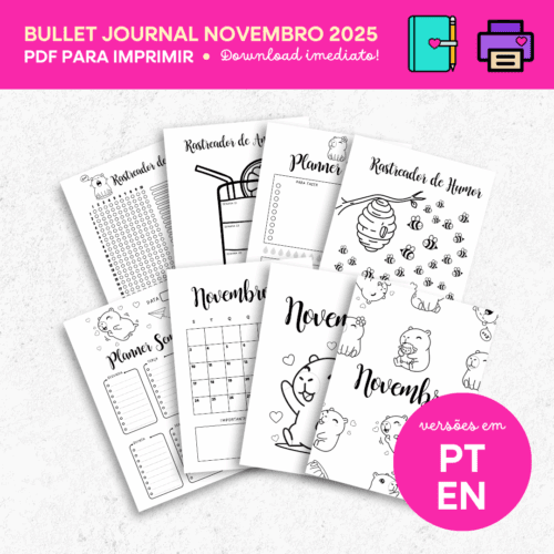 Bullet Journal Capivara Novembro 2025 – Planner Capivara para Imprimir (PDF) | Português e Inglês